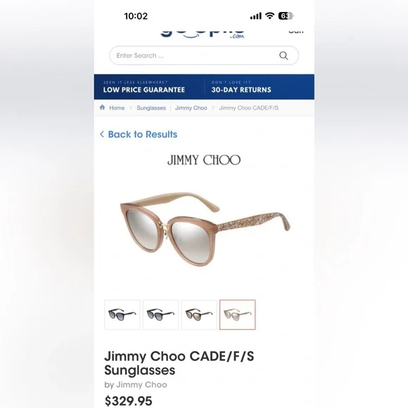 Jimmy Choo CADE/F/S Sunglass with Sparkle gold trim- Brand New